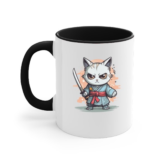 Cute Samurai Cat Kawaii Japanese Ronin Aesthetic A Accent Mugs