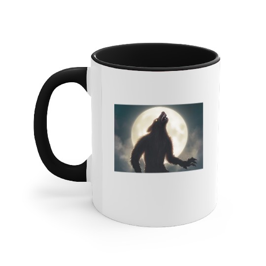 Werewolf standing in front of the moon Accent Mugs