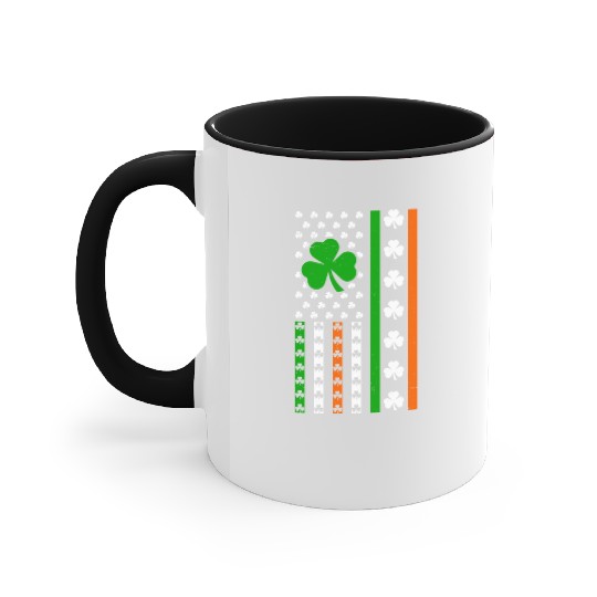 Irish American Flag Ireland Lucky Clover Shamrocks Accent Mugs