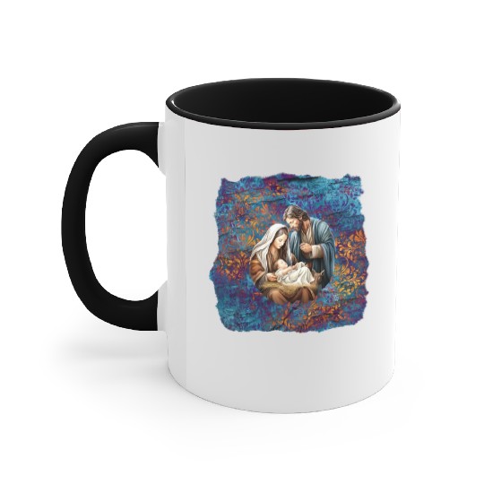 Nativity scene with Mary Joseph Baby Jesus Accent Mugs