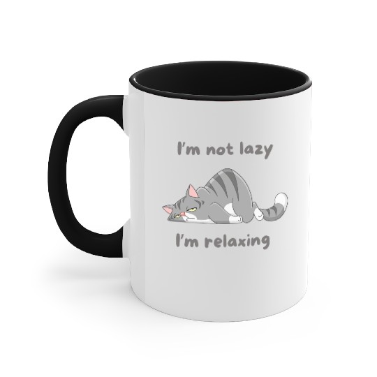 Gray Cat Cartoon I'm Not Lazy (Grey Letters) Accent Mugs