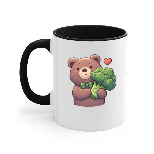 Bear in love hugs huge broccoli Accent Mugs