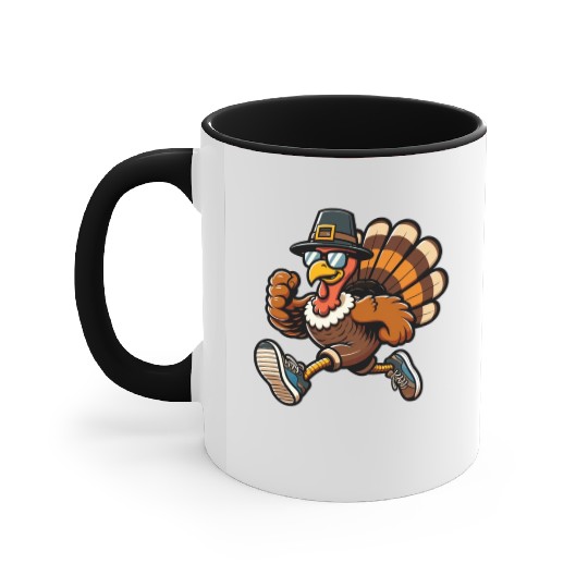 Running Turkey- Turkey Trot Running Thanksgiving Accent Mugs