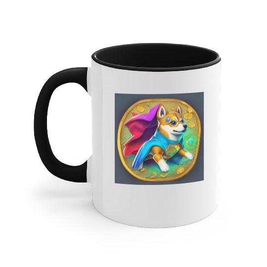 cool colorful cartoon hero coin crypto doge Accent Mugs