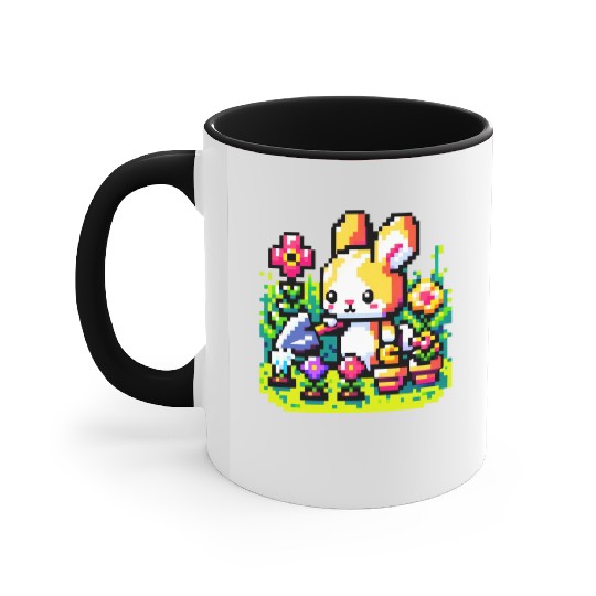 8-Bit Bunny Gardener: Retro Digital Garden Scene Accent Mugs