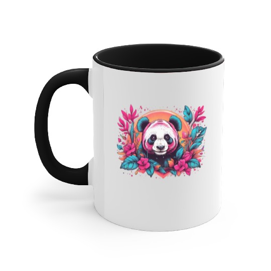 Retro panda with neon nature floral vintage sunset Accent Mugs