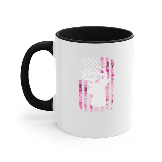Deer Hunting Camo Pink Camouflage American Flag Accent Mugs