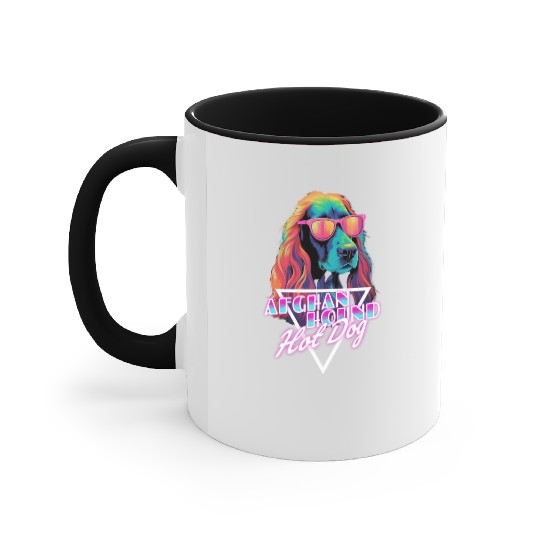 Retro Wave Afghan Hound Hot Dog Accent Mugs