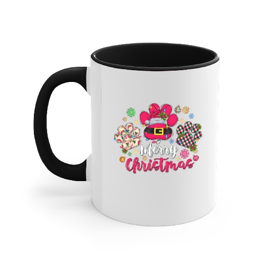 Merry Christmas Dog Paws Lights Buffalo Plaid Xmas Accent Mugs