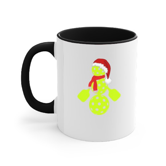 Funny pickleball snowman merry Christmas Accent Mugs