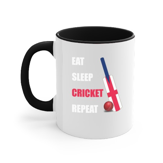 Eat Sleep Cricket Repeat England Flag Cricket Bat Accent Mugs