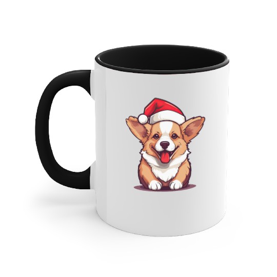 cute corgi wearing santa hat at christmas Accent Mugs