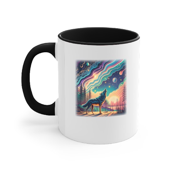 Majestic Wolf Howling At The Eclipse Accent Mugs