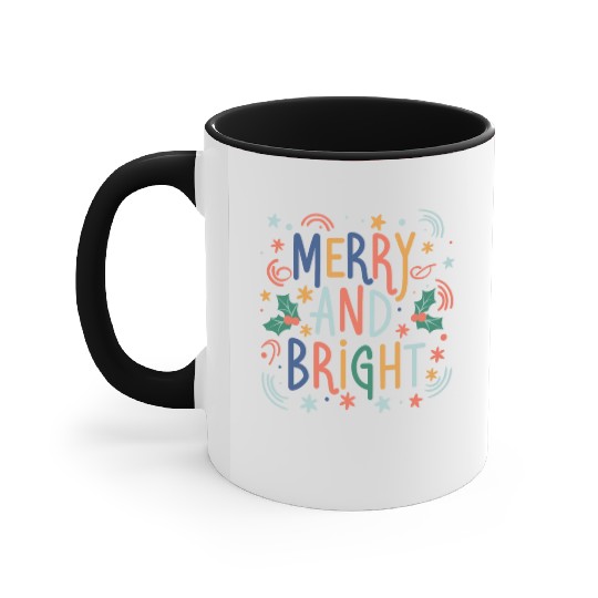 Merry and Bright Colorful Pastel Christmas Design Accent Mugs