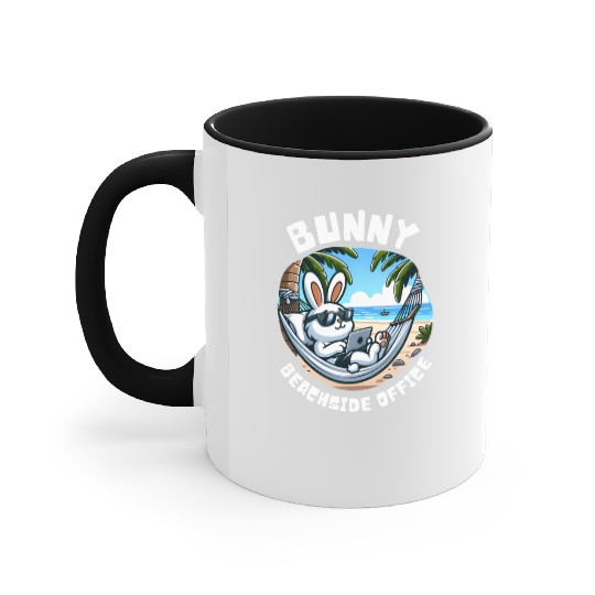 Bunny Beachside Office: Work and Waves Accent Mugs