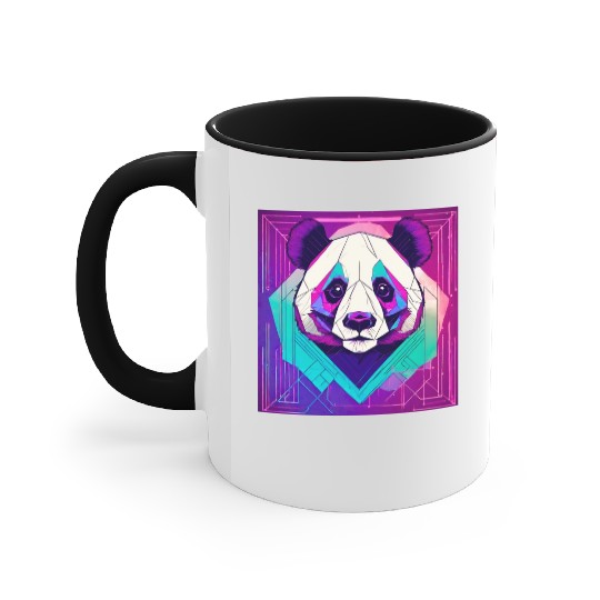 Synthwave Neon Geo Panda Accent Mugs