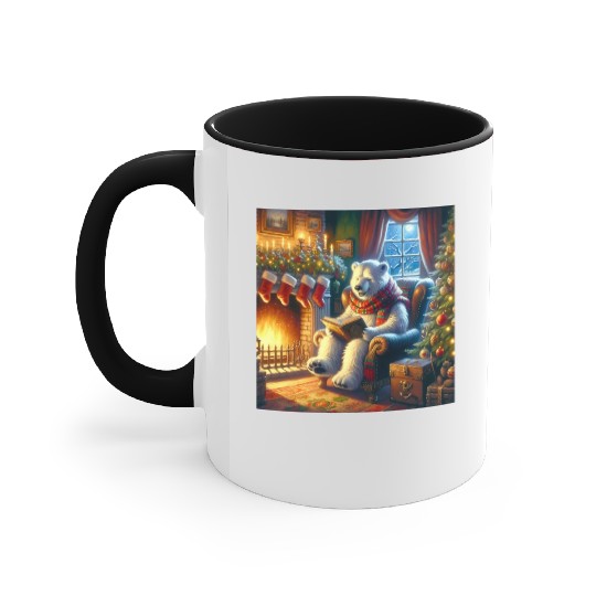 Winter Tales-Merry Cozy Bear Reading by Fireplace Accent Mugs