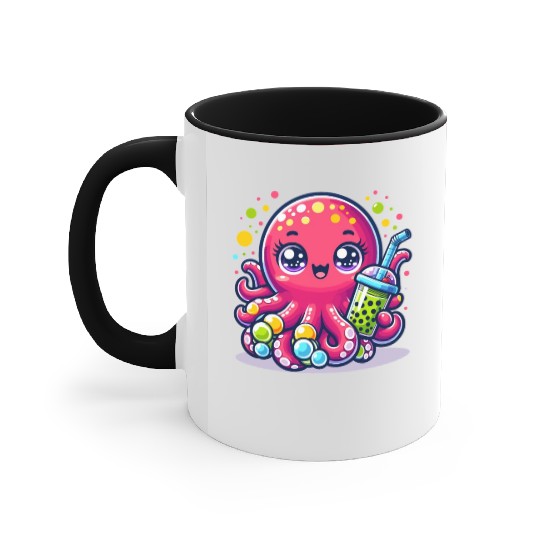 Kawaii Octopus With Bubble Tea Sea Ocean Boba Tea Accent Mugs