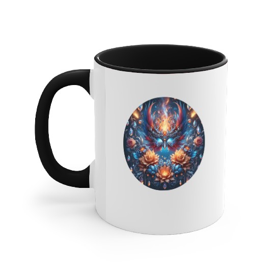Phoenix Rebirth in Cosmic Bloom Accent Mugs