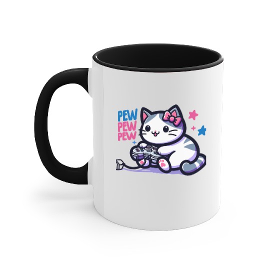 Cat Play Console Game Pew Pew Pew Accent Mugs
