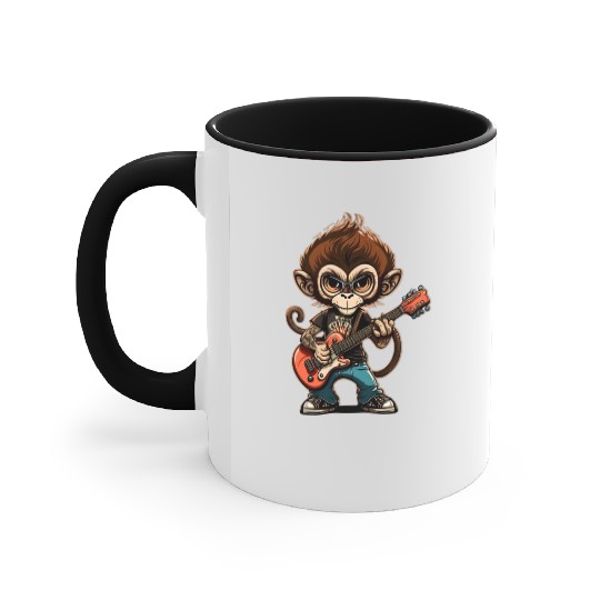 Monkey Chimpanzee Playing Acousitc Rock Guitar Accent Mugs