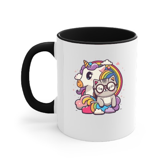 cute cat and unicorn Accent Mugs