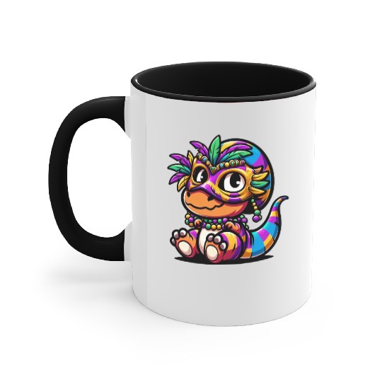 Mardi Gras Dino T-Rex: Carnival Mask and Beads Accent Mugs