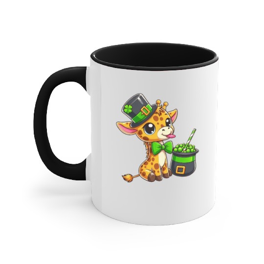 St. Patrick's Day Giraffe with Bubble Tea Accent Mugs