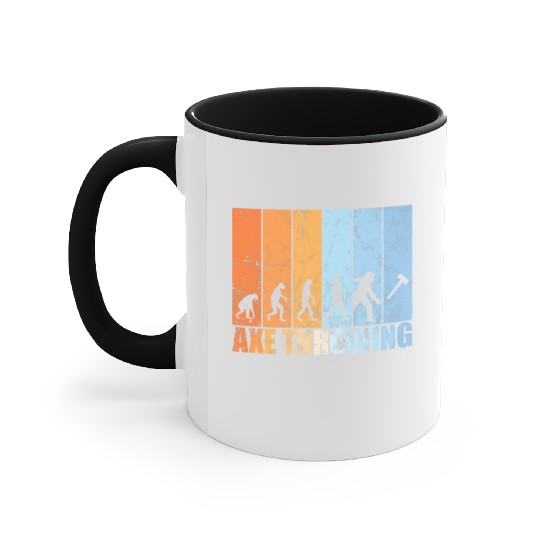 Axe throwing evolution hatchet throwing retro Pre Accent Mugs
