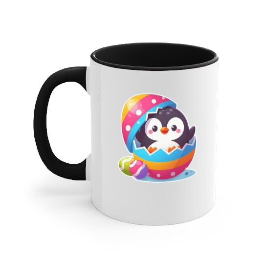 Penguin hatches from colorful Easter egg Accent Mugs