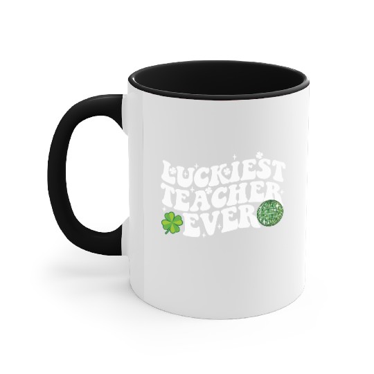 Luckiest Teacher Ever Disco Ball Shamrock Groovy Accent Mugs