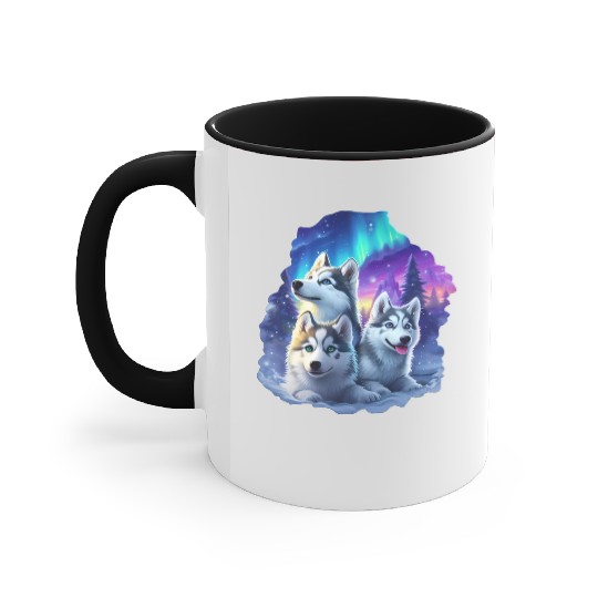 Husky family at night Accent Mugs