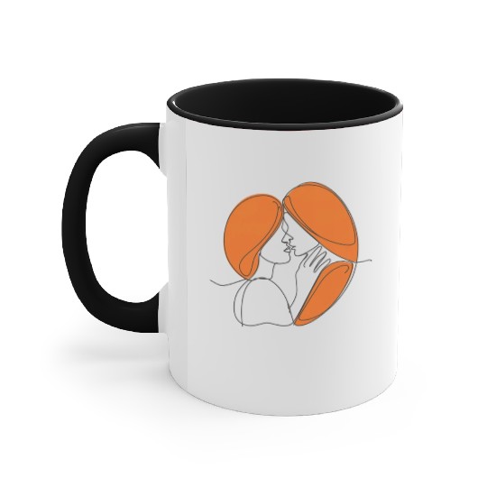 Elegant Lesbian Couple Kissing Line Drawing Accent Mugs