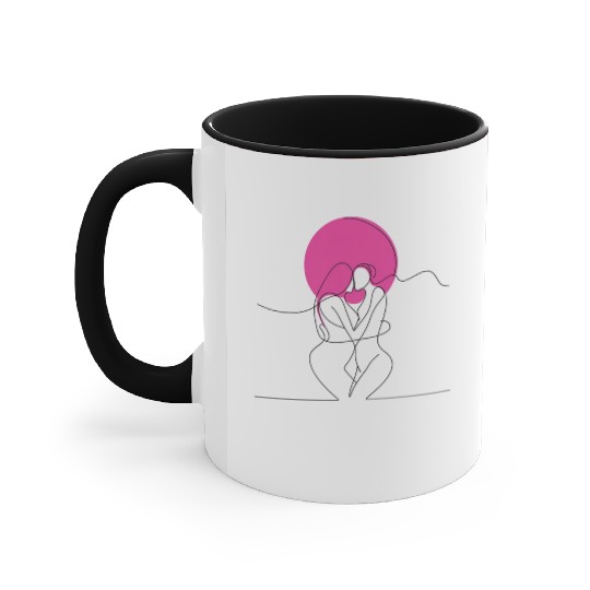 Lesbian Couple Elegant LGBT Line Art Accent Mugs