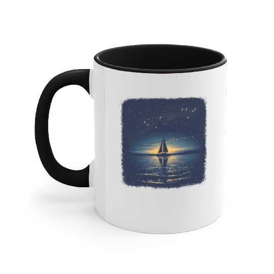 Starry Night Sailing Catamaran Accent Mugs