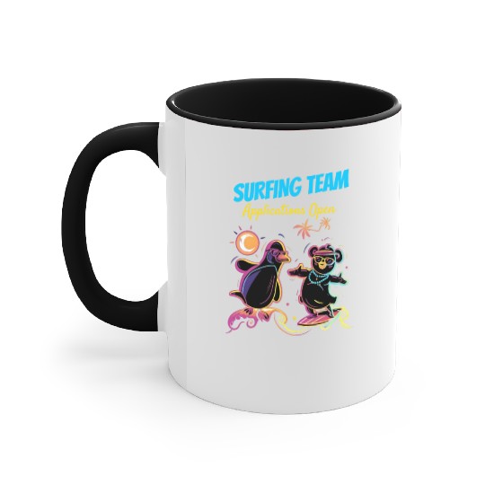 Neon Waves Squad: Join the Surfing Team Accent Mugs
