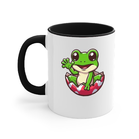 Colorful Easter Egg with Hatching Frog Design Accent Mugs