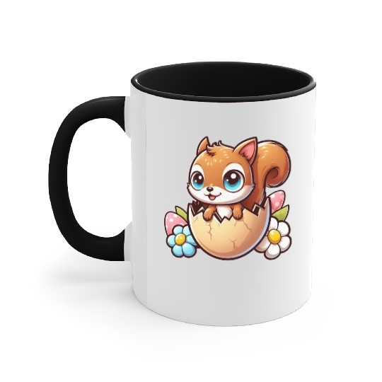 Cute Squirrel with Easter Egg Comic Design Accent Mugs