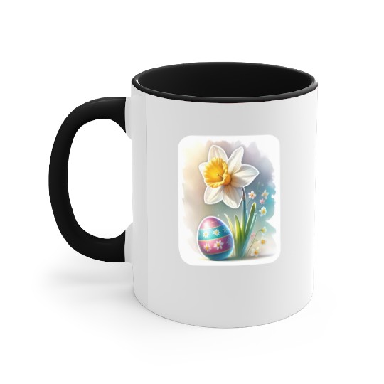 A Beautiful Daffodil With an Easter Egg Accent Mugs