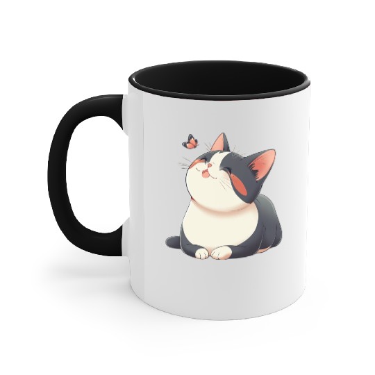 Kawaii Cat and Butterfly Accent Mugs