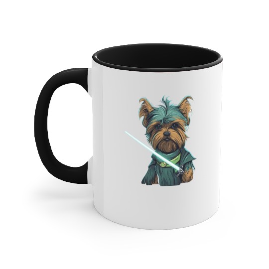 Yorkie with Lightsword Accent Mugs