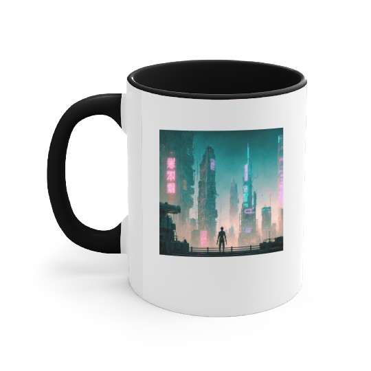 Cyberpunk Cityscape Accent Mugs