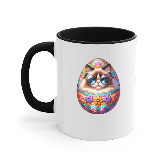 Ragdoll Cat in Easter Egg Design Accent Mugs