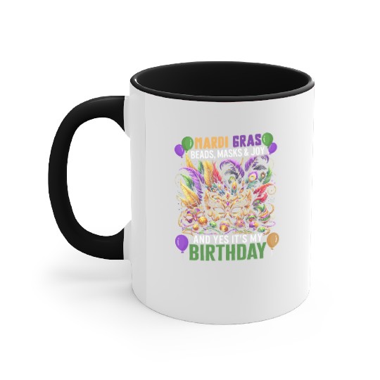 Mardi Gras Accent Mugs, Beads Masks And Joy Yes It's My