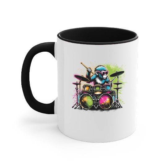 Monkey Playing Drums Drum Drummer Drumming Accent Mugs