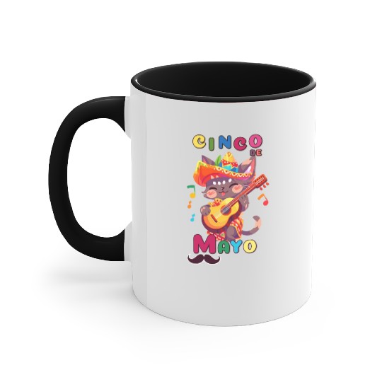 Cinco de Mayo cat with Guitar Accent Mugs
