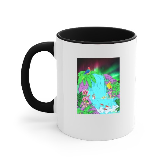 Northern Lights Waterfall Serenity with Swimmers Accent Mugs