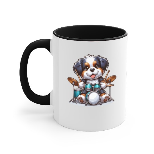 Cool Bernese Mountain Dog Drummer Design Accent Mugs