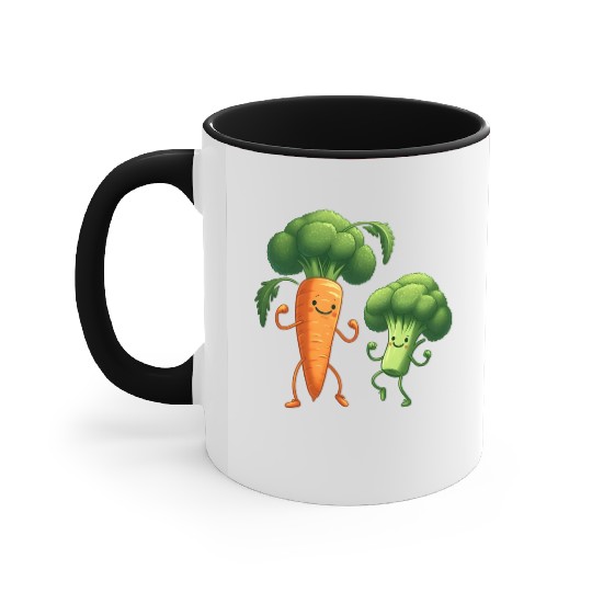 Carrot Dancing with Broccoli Accent Mugs