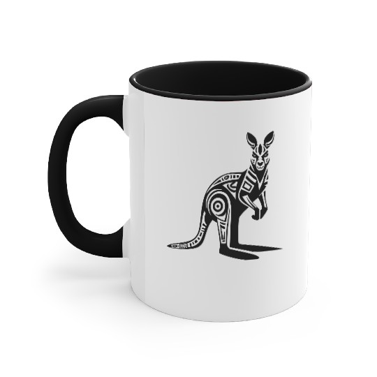 Kangaroo Tribal Style Vector Design Single Color Accent Mugs